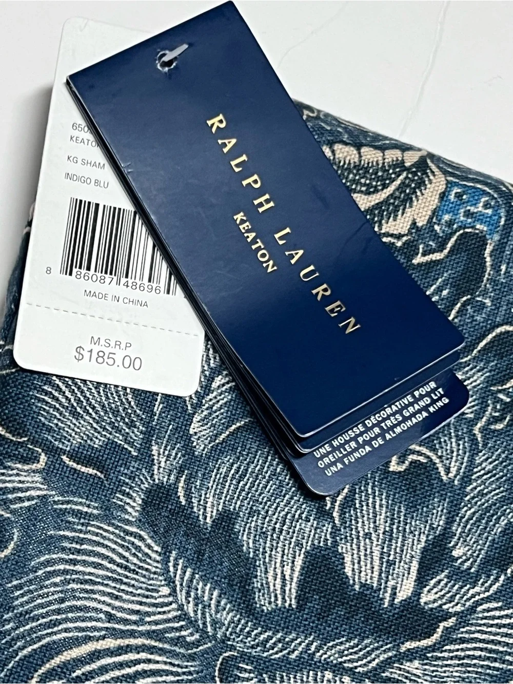 Ralph Lauren KING Shams KEATON Indigo Blue Floral Pair Jacobean Grandmillennial